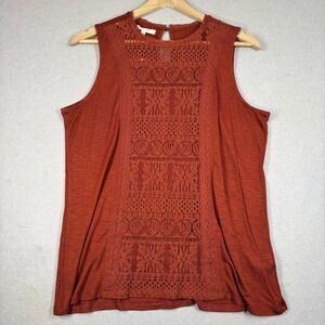Maurices Sleeveless Crochet Knit Top Rust Orange Textured Blouse Size Large NWT